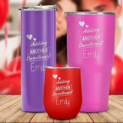 Engraved Tumbler Adding Another Sweetheart , Valentines Day Pregnancy Announcement , Baby Shower, Cute Valentine Women's ,Pregnant Gift - image1